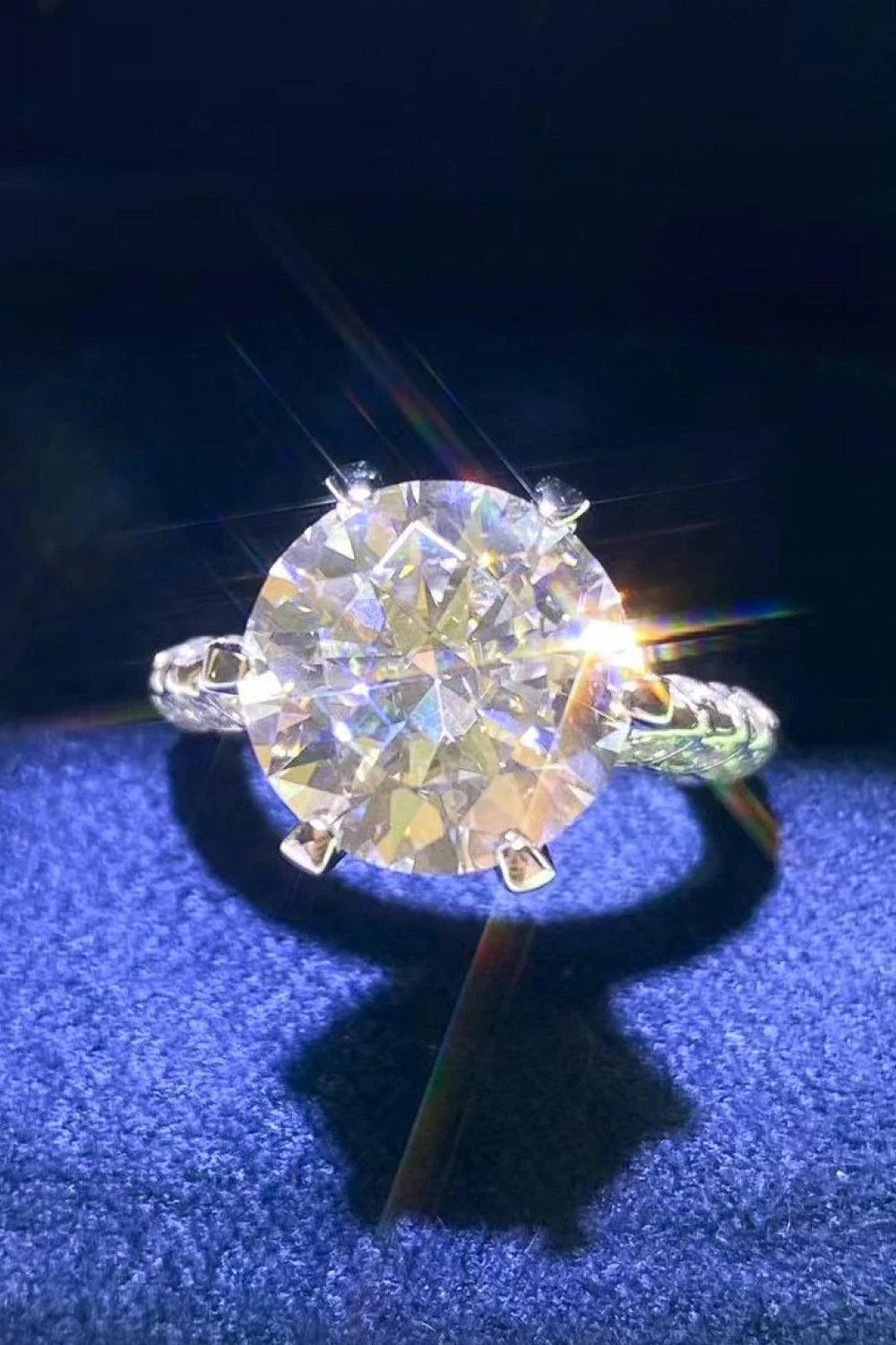 Elegant 5 carat moissanite cocktail ring in platinum-plated sterling silver setting