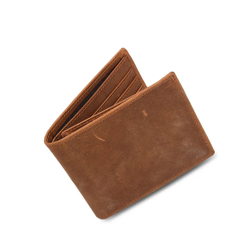 Premium Crazy Horse Leather Wallet with Laser Engraving - Durable and Sophisticated British Accessory