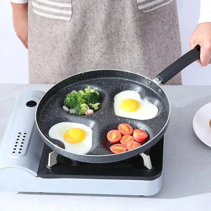 Premium 4-in-1 non-stick frying pan set made of durable aluminium alloy with ergonomic handles and a versatile 4-pan design for efficient multi-dish cooking.