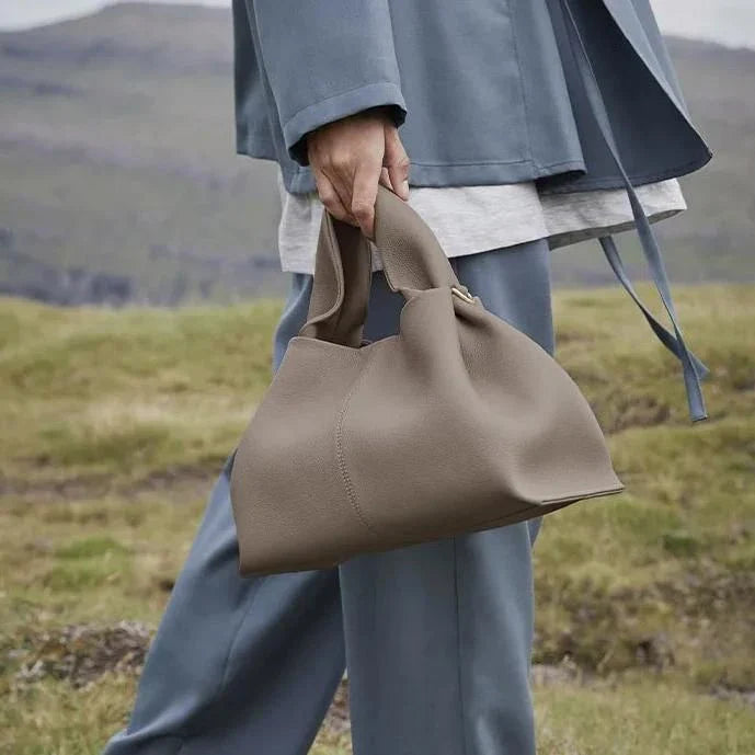 Sophisticated ruched pleated PU leather tote bag in beige, grey, and black colours