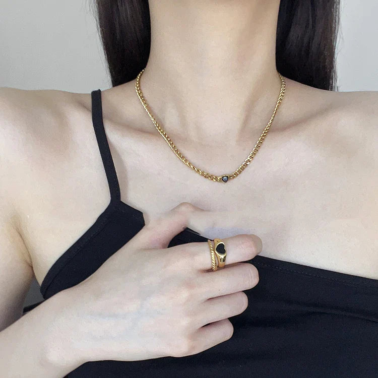 Gold Plated Collarbone Necklace with Delicate Black Chain - A Sophisticated Accessory for the Modern British Woman