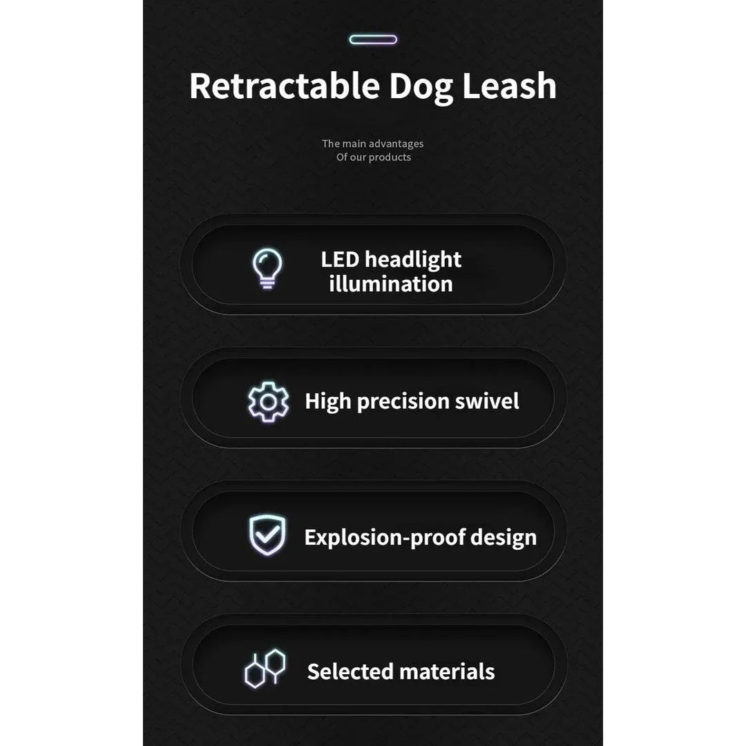 Luminous Retractable Nylon Pet Leash for Dogs and Cats in the UK, featuring adjustable length, one-handed control, and enhanced visibility for safer walks.