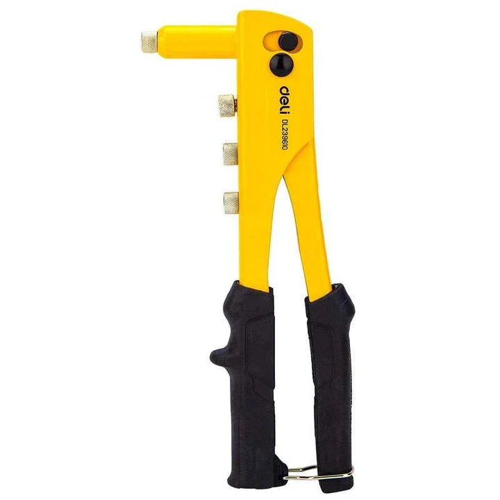 Premium 10.5-inch single-handed rivet gun for DIY projects, made of durable chromium-molybdenum alloy steel with a comfortable coated handle.