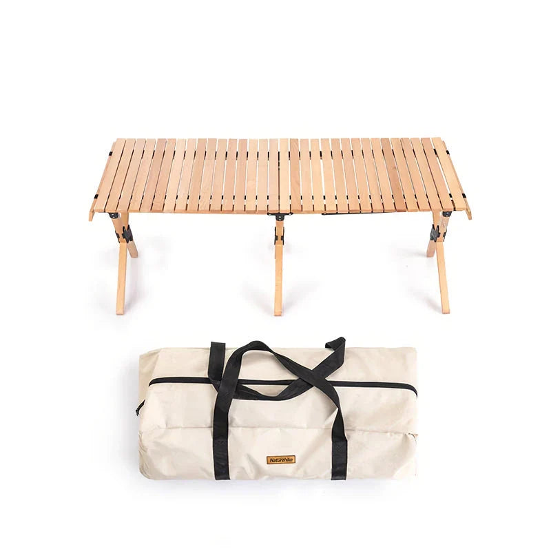 Outdoor Folding Egg Roll Table made from premium beech wood, perfect for camping, picnics, and other outdoor activities in the UK