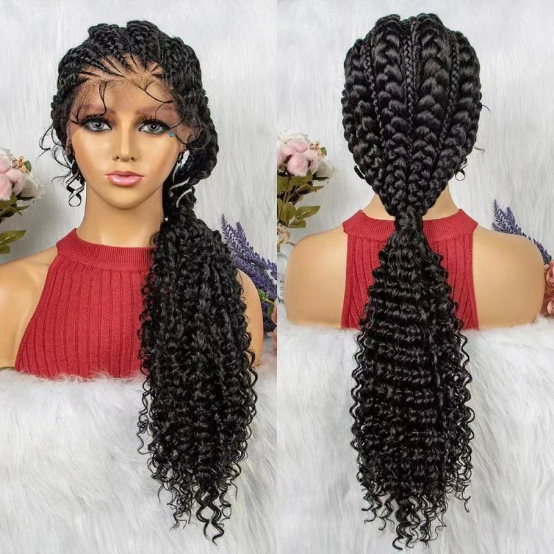 Luxurious lace braided African wig in various colour options, handcrafted for a natural, sophisticated look