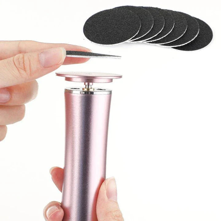 Rechargeable electric foot file pedicure machine with adjustable speed and replaceable sanding papers for efficient callus removal and salon-quality foot care at home