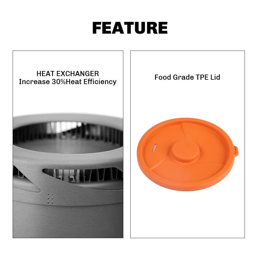Compact 1L Heat Exchanger Pot for Efficient Outdoor Cooking - Durable, Portable, and Comprehensive Camping Cookware Set