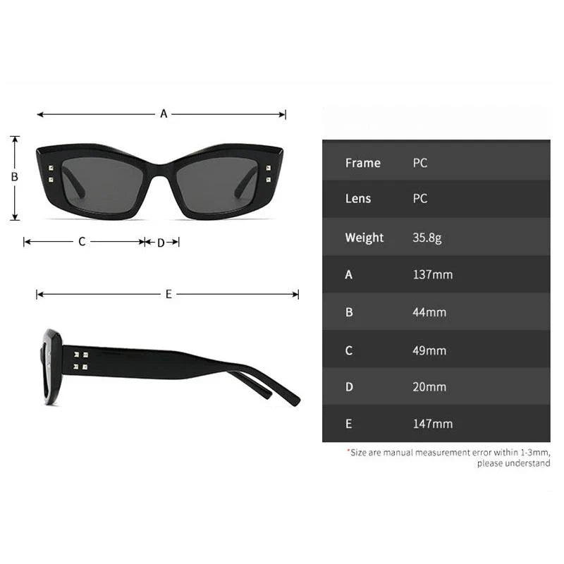 Retro cat eye sunglasses with rivet details, offering a stylish and protective eyewear solution.
