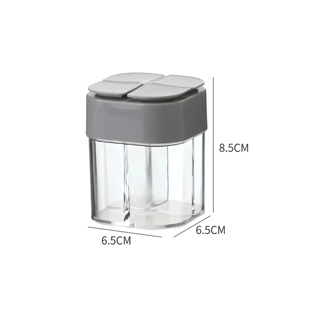 Versatile 4-in-1 Camping Seasoning Shaker with four separate compartments for organising spices and seasonings