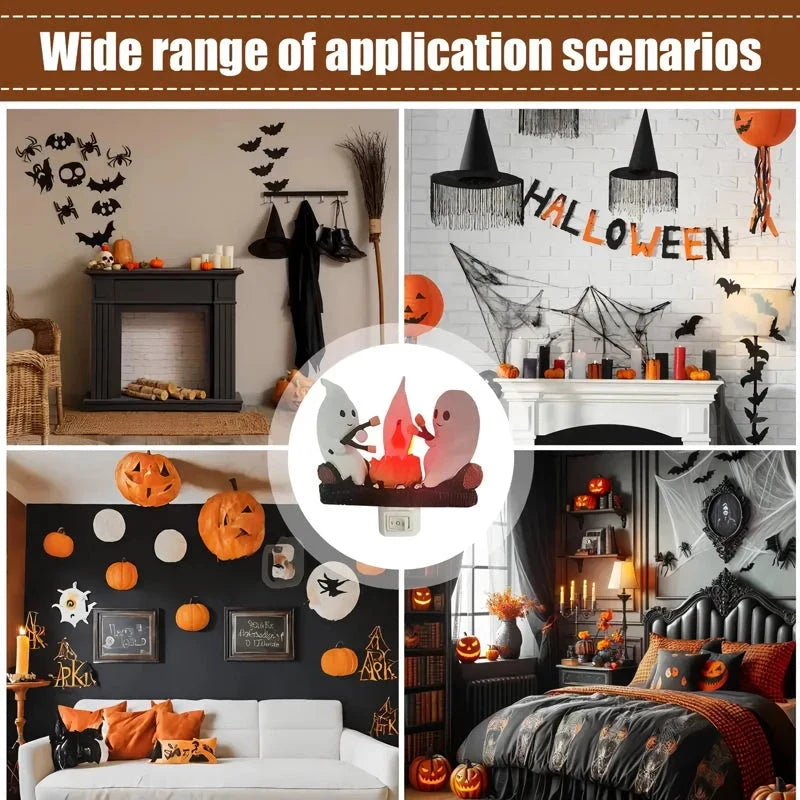 Enchanting Halloween Ghost Campfire Night Light with a charming bonfire design and friendly ghosts, creating a cosy and whimsical atmosphere.