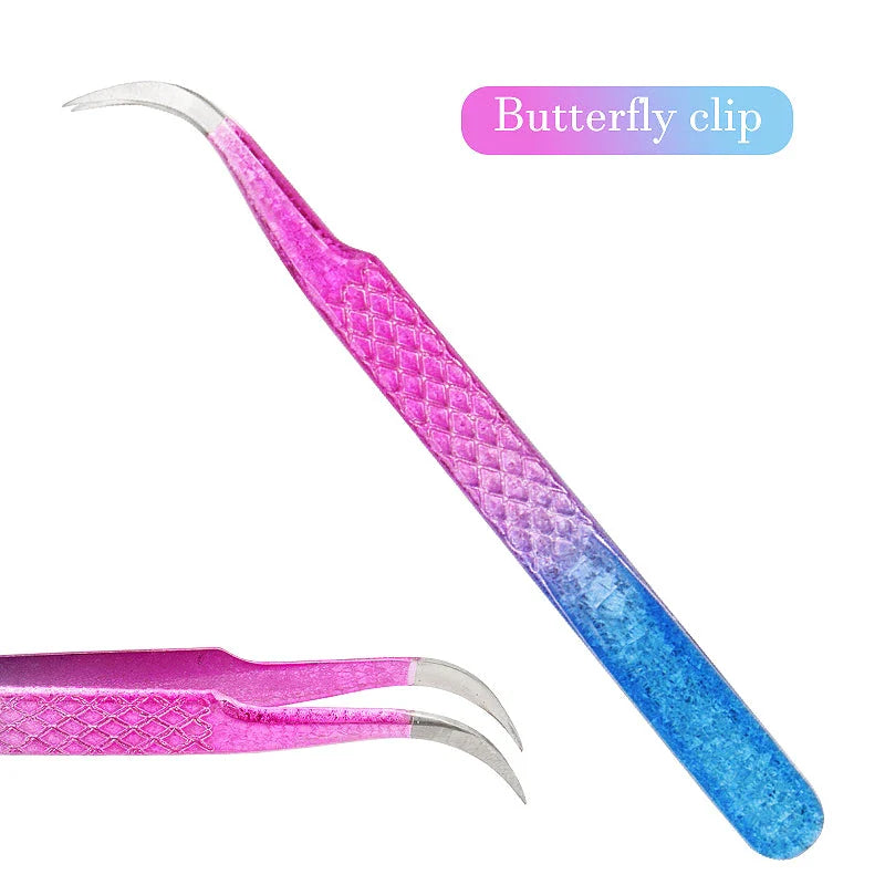 Precision Eyelash Tweezers with Elegant Ice Flower Design - Superhard Stainless Steel, Anti-static, Ergonomic Grip