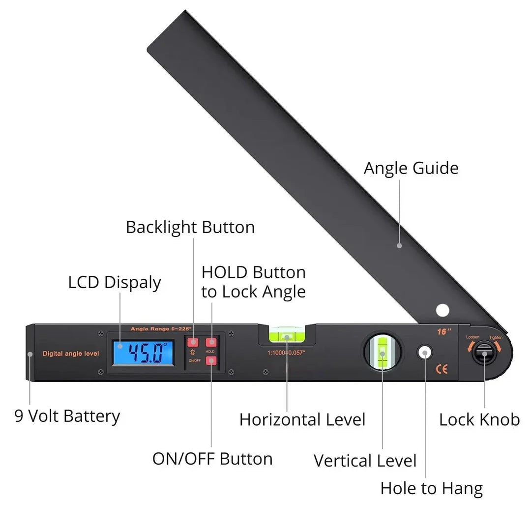 LCD Digital Protractor Spirit Level for precise angle measurement in carpentry, woodworking, and DIY projects