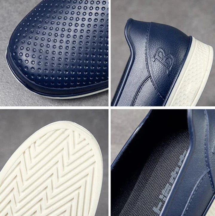 Stylish waterproof rain boots for men, featuring a unique design and durable construction for comfortable wear in wet weather.
