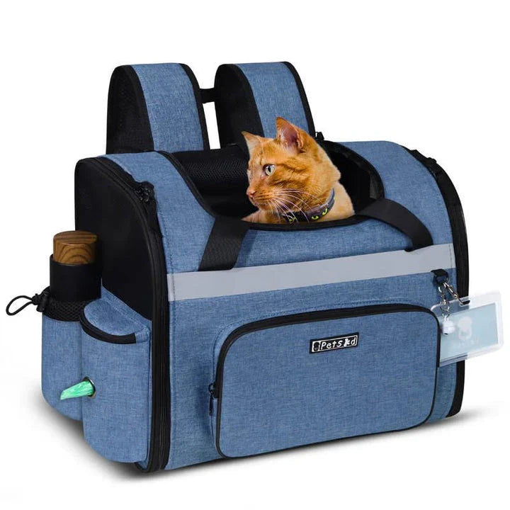 Airline-approved pet backpack carrier with breathable mesh windows, lockable zippers, and ergonomic design for comfortable pet travel