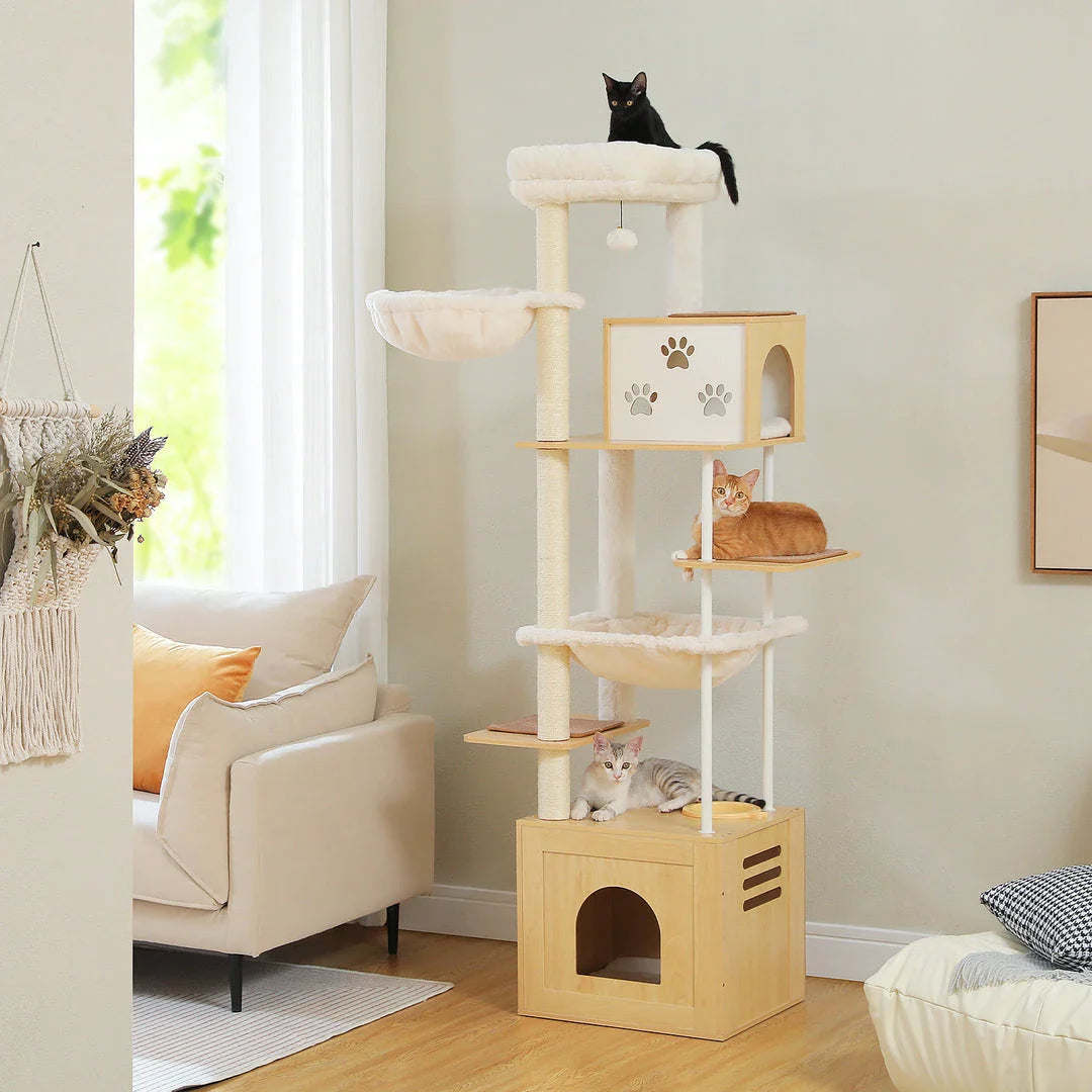 Spacious multi-level cat tree with cozy condos, hammocks, and sisal scratching posts for your feline friends