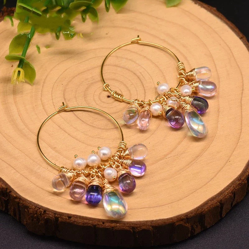 Elegant sterling silver and Czech crystal earrings with natural freshwater pearls