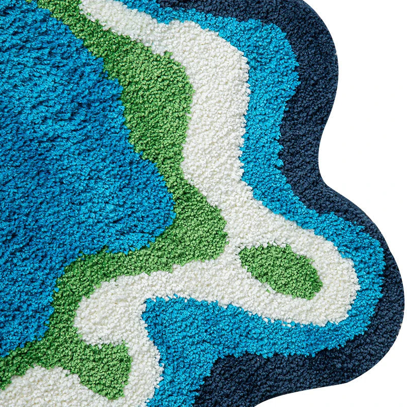 Vibrant 70s retro psychedelic tufted area rug with abstract design, perfect for adding vintage charm and modern style to your home