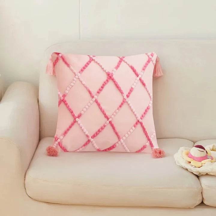 Nordic geometric tassel cushion cover with gradient design, perfect for adding modern style to your home