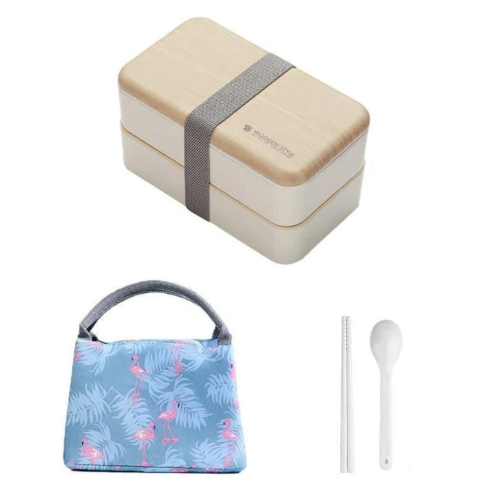 Premium BPA-free double-layer lunch box with stainless steel spoon and chopsticks, perfect for office, picnics, and on-the-go dining