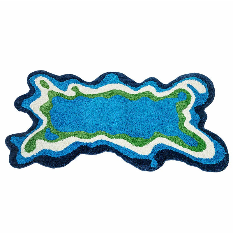 Vibrant 70s retro psychedelic tufted area rug with abstract design, perfect for adding vintage charm and modern style to your home