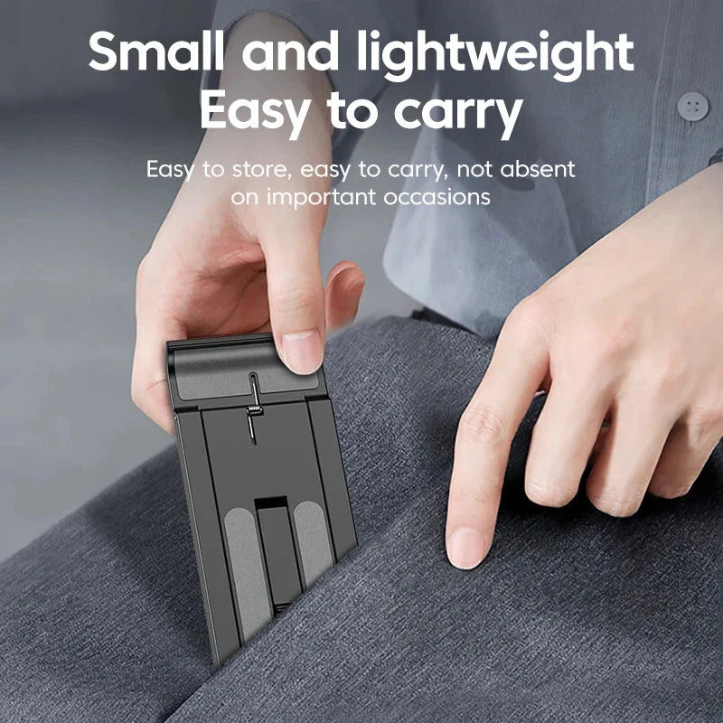 Premium aluminium alloy and plastic desk phone holder stand in green, elevating a mobile device for comfortable hands-free use