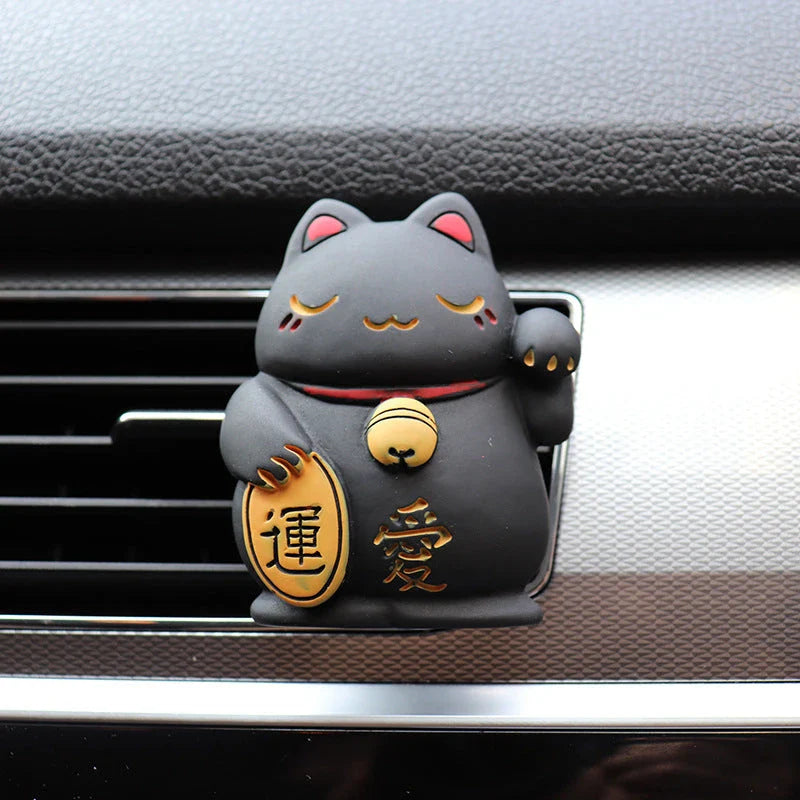 Stylish Lucky Cat Car Air Freshener and Fragrance Diffuser in Black Colour