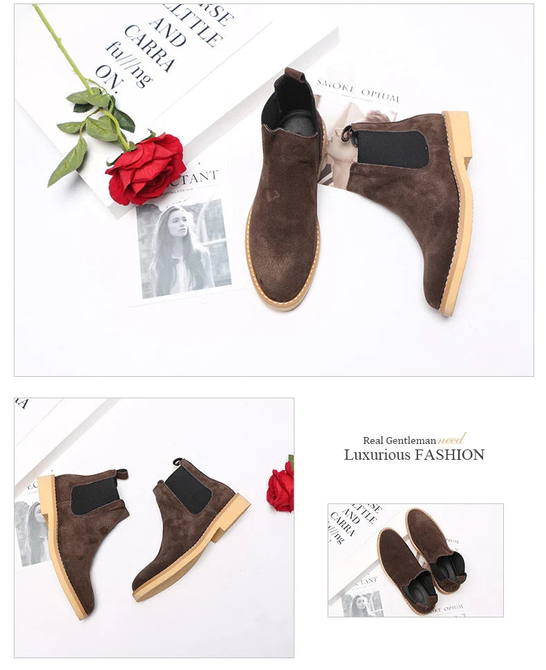 Stylish British-crafted Martin boots with a microfibre upper, pointed toe, and rubber sole for superior comfort and stability.