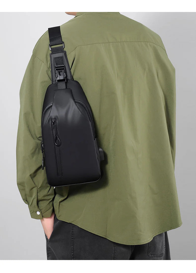 Versatile blue sling crossbody backpack for men with adjustable strap and spacious interior