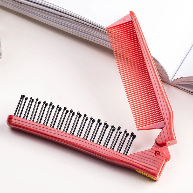Premium folding pocket comb in stylish red colour, designed for effortless hair styling on the go