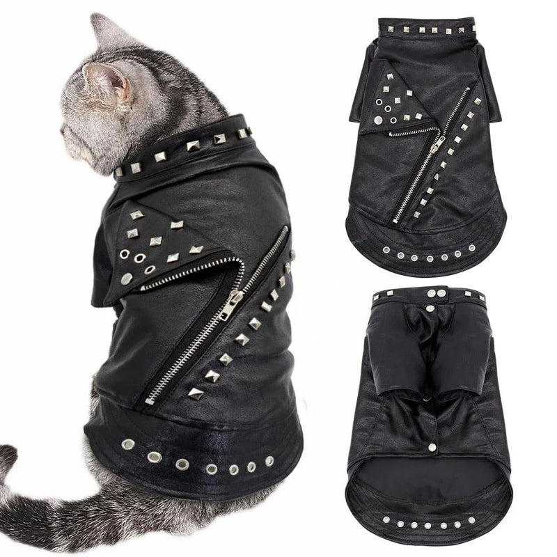 GiftHome UK Premium Black Leather Cat Jacket for Stylish Felines
