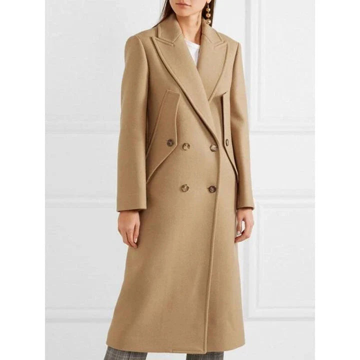 Chic slimming trench coat for women, featuring a tailored wide-waisted silhouette, elegant turn-down collar, and minimalistic buttons for a polished look.