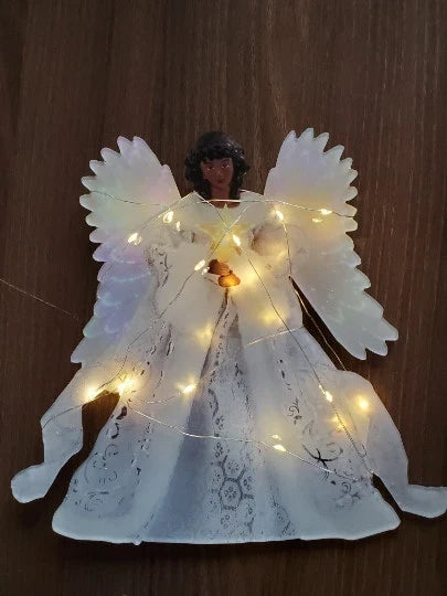 Glowing Angel Christmas Tree Topper with LED Lights - Exquisite Acrylic Decoration for Festive Celebrations