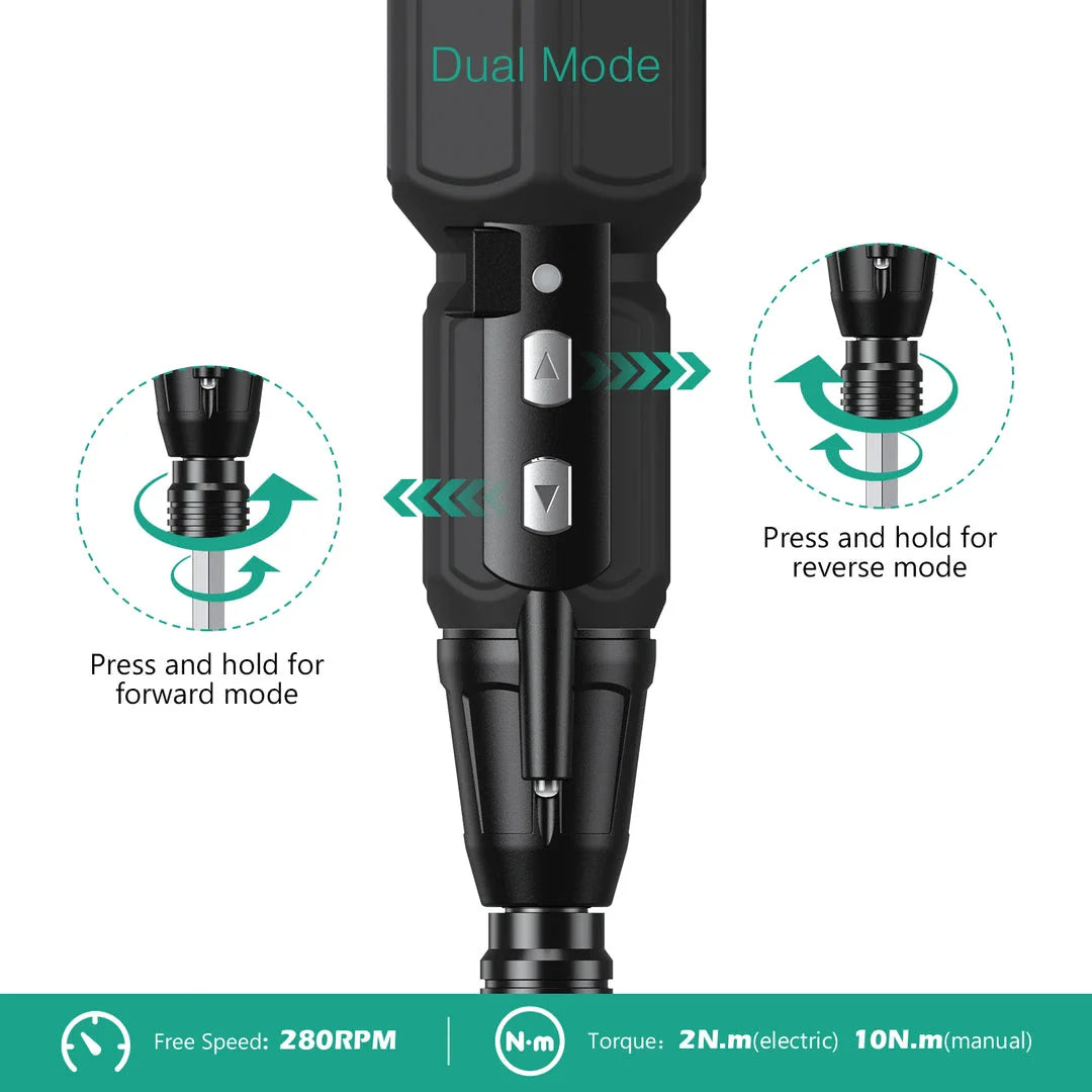 Versatile 9-in-1 cordless screwdriver set with LED lights, featuring dual electric and manual functionality, powerful torque, and a comprehensive bit selection for DIY and repair projects.