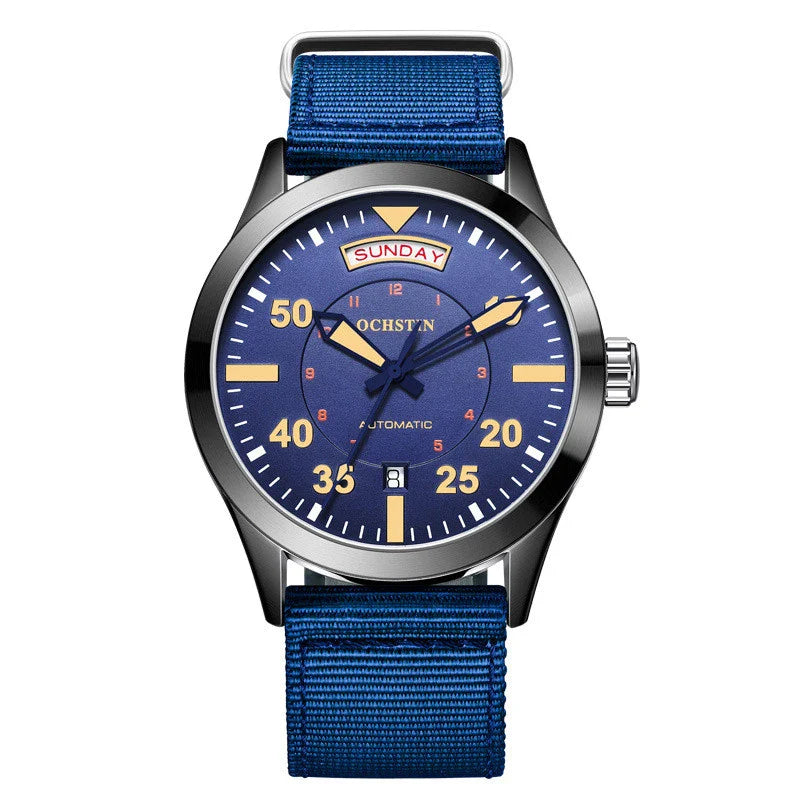 Trendha Automatic Mechanical Watch with Waterproof Nylon Strap in Green, Blue, and Black
