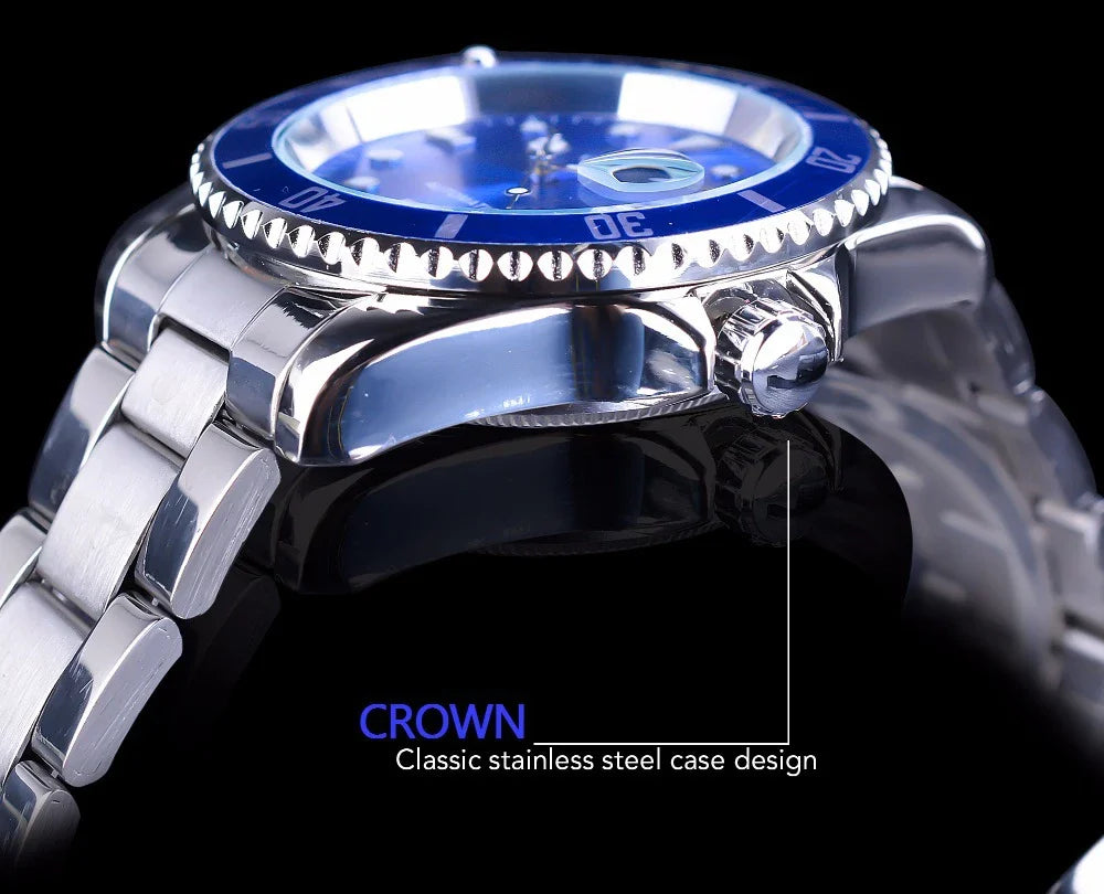 Premium automatic mechanical watch with stainless steel casing, mineral glass mirror, and various colour options for the modern gentleman