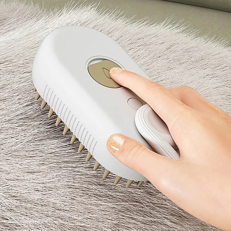 Premium 3-in-1 electric pet grooming brush with self-cleaning mechanism and soothing spray, suitable for cats and dogs