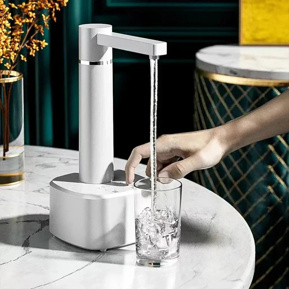 Electric water dispenser with adjustable flow, rechargeable USB power, and dual-use desktop or bucket compatibility