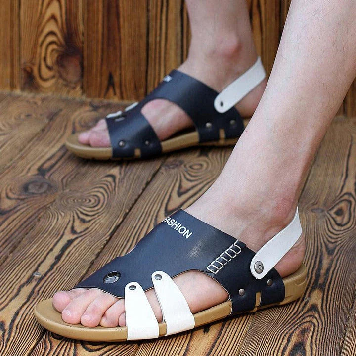 Premium leather men's beach shoes with breathable design and rubber sole for comfort and style