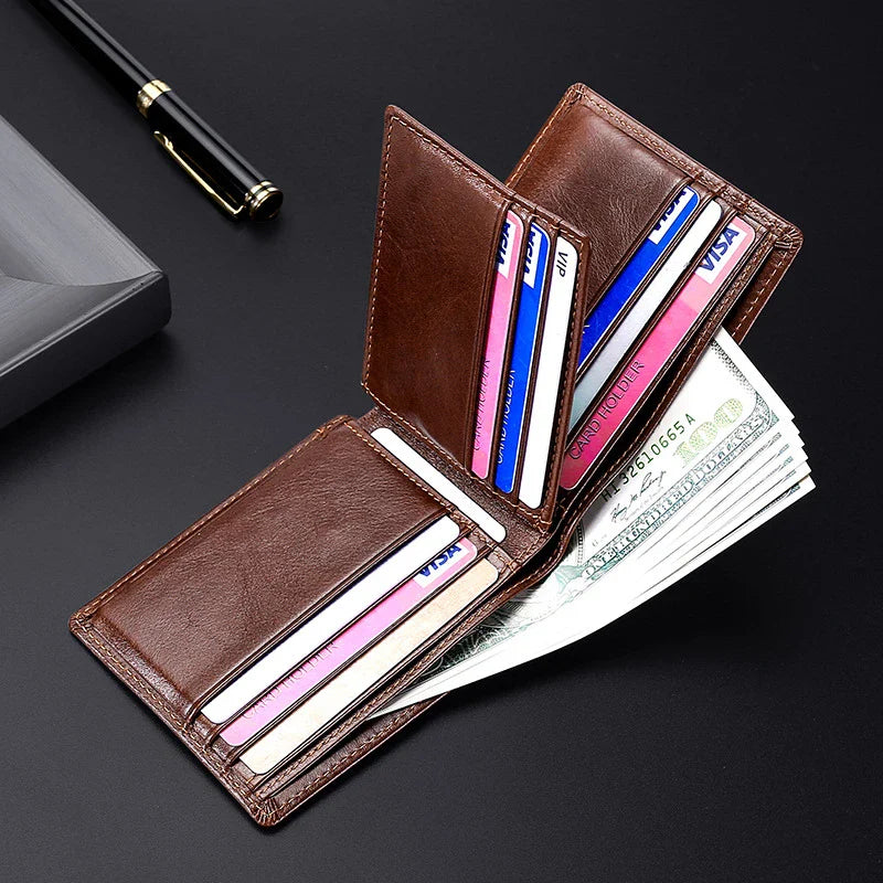 Premium leather wallet with RFID-blocking technology, featuring a smooth, elegant design for the discerning gentleman
