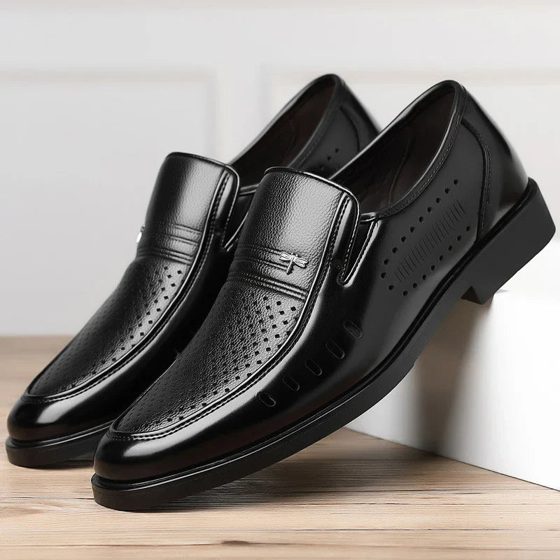 Premium British leather business shoes with ventilated design for superior comfort and breathability