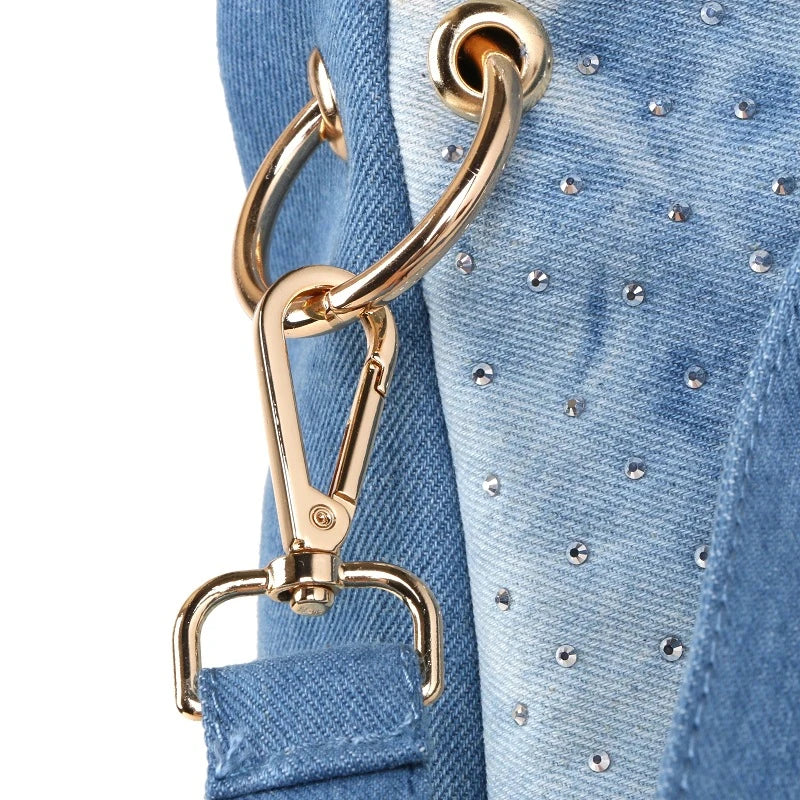 Denim Canvas One-Shoulder Messenger Bag in Blue and Black Colours