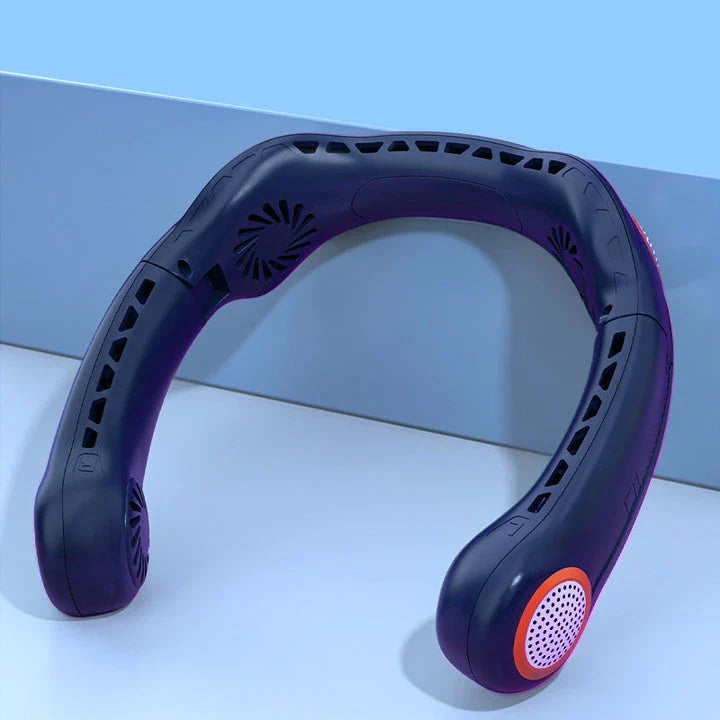 Portable Foldable Hanging Neck Fan with four powerful motors for high-velocity wind flow and long-lasting battery