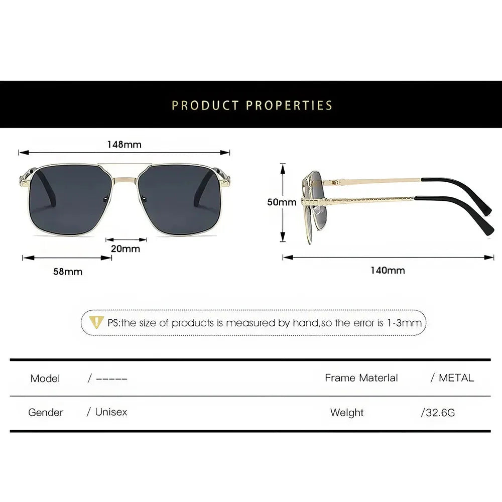 Trendy metal square frame sunglasses with vibrant yellow lenses and red gradient for a bold, modern look