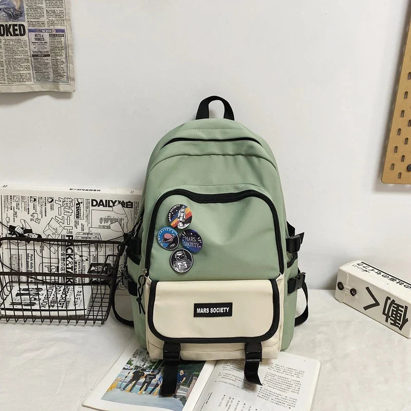 Stylish college and school backpack with ample storage capacity, durable nylon construction, and modern design features