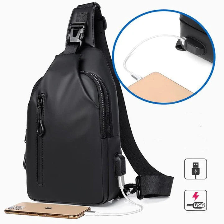 Versatile blue sling crossbody backpack for men with adjustable strap and spacious interior