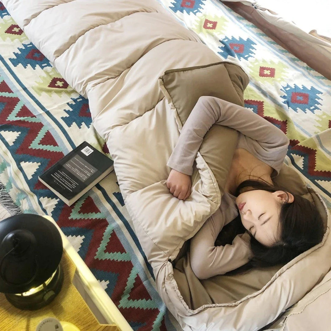 Premium waterproof cotton sleeping bag with envelope-style structure and brushed cloth lining for outdoor camping
