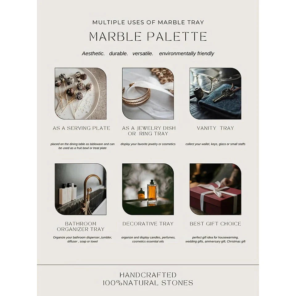 Handcrafted beige travertine marble tray with polished finish, versatile for use in vanity, kitchen, and around the home
