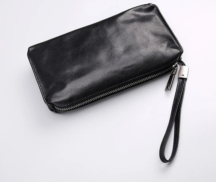 Retro Casual Men's Top Leather Wallet in Premium Cow Leather with Zipper Closure and Polyester Cotton Lining
