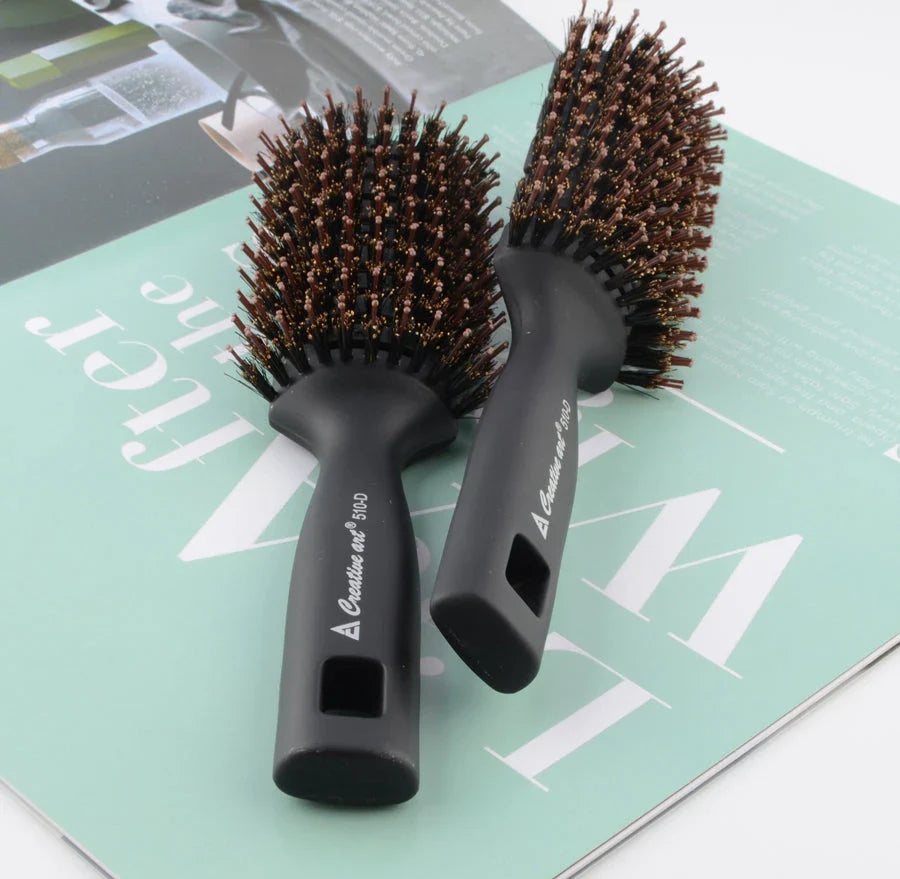 Premium black detangling hair brush with ergonomic long handle for smooth, tangle-free hair and healthy scalp