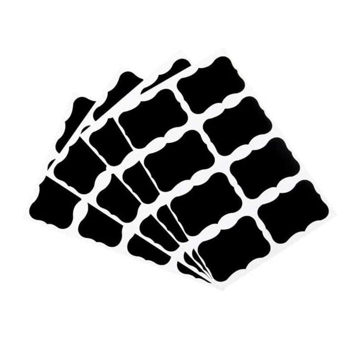 Premium black label decorative stickers for glass jars and bottles, perfect for organising pantries and decorating home bars